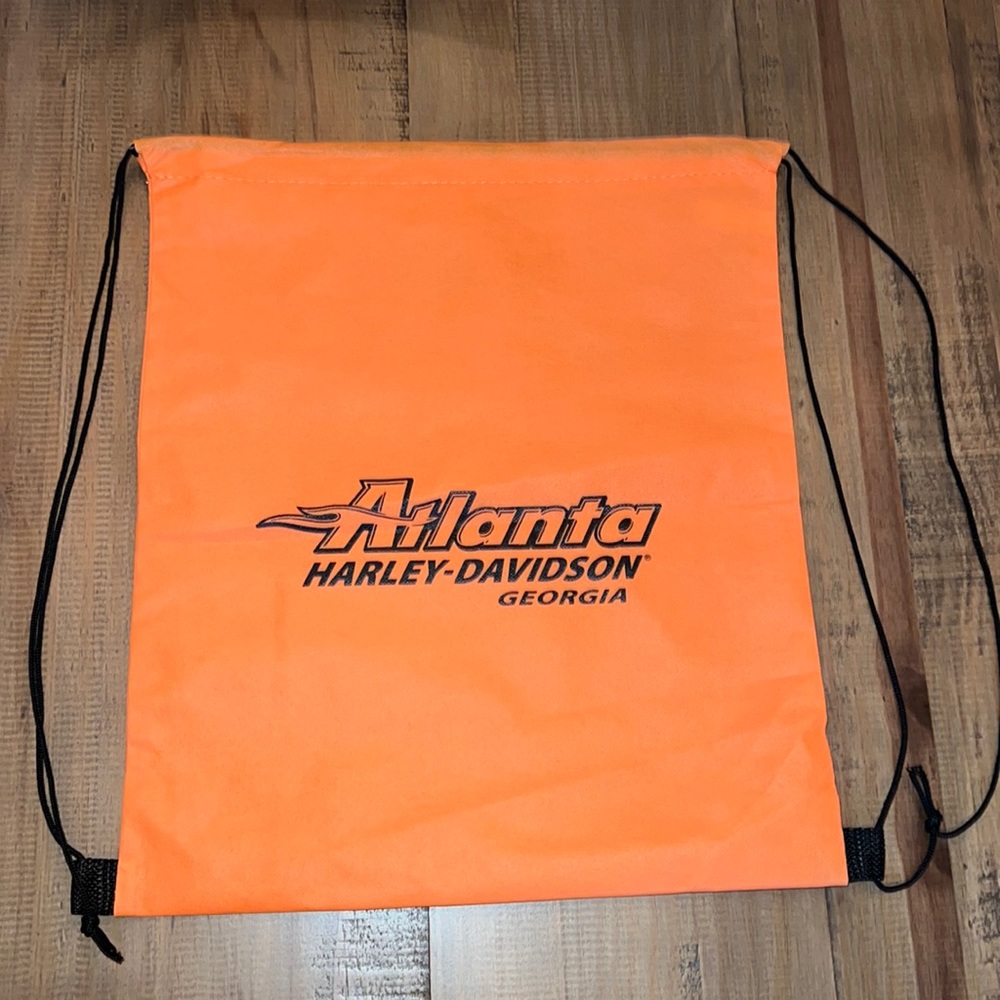 Atlanta Haley Davidson Georgia orange cloth backpack. New! Sunglasses & keychain